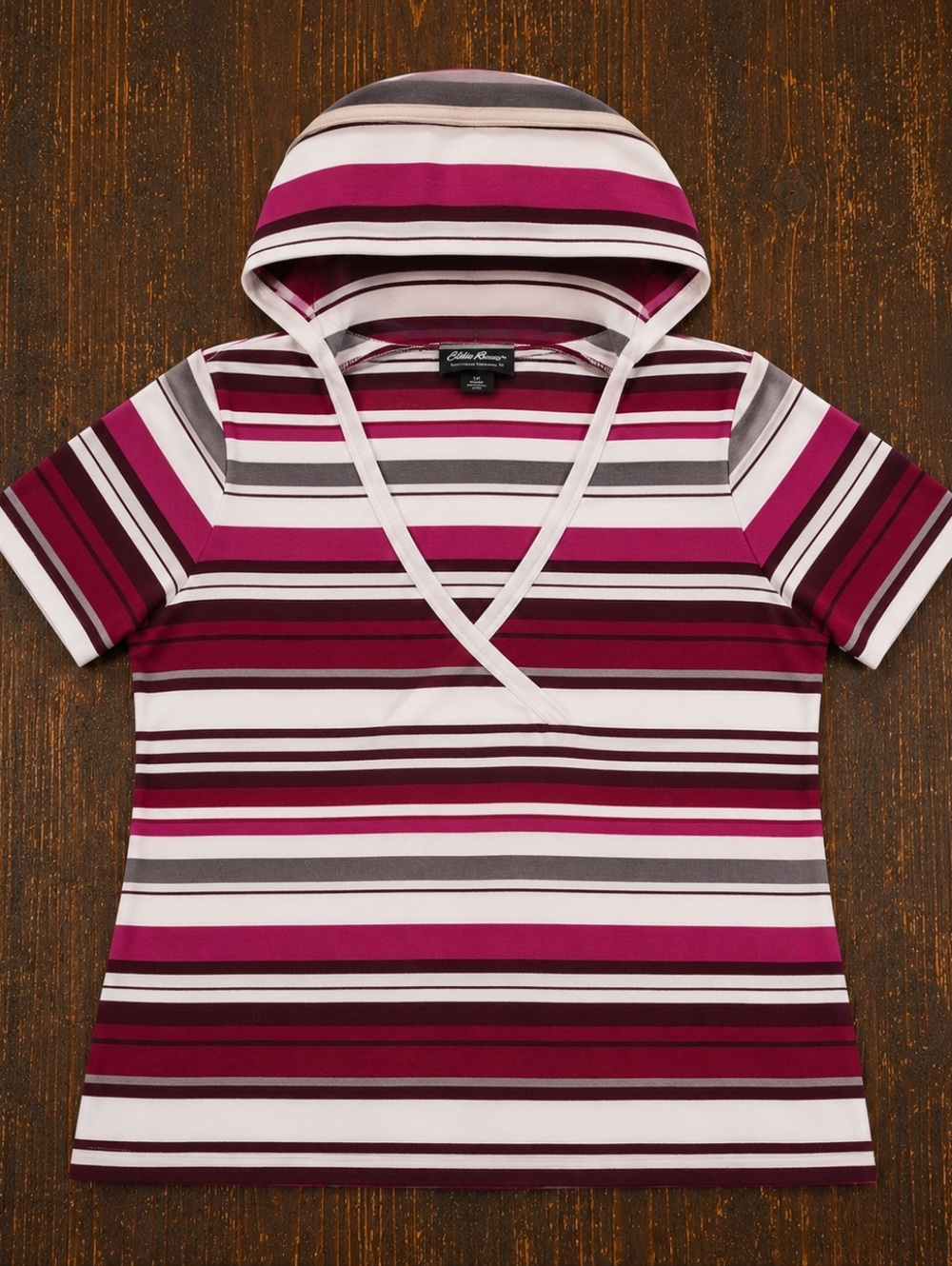 Eddie Bauer Striped Hoodie Sweater - Red, Pink, White, Gray